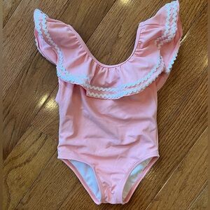 Janie and Jack new without tags light pink with white piping bathing suit.